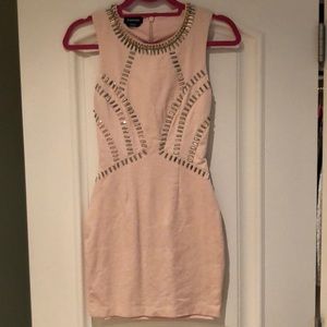 Bebe pink dress with gold and silver detail